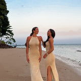 Vestido midi punto dorado