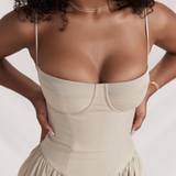 Vestido Midi Felicity con Corsé y Sin Mangas