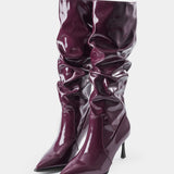 Botas de Cuero Sintético con Pliegues y Punta Afiliada