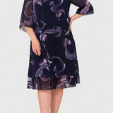 Vestido Chiffon Shriley con Estampado de Remolino Midnight y Silueta Fluida