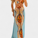 Vestido Sytella Cut-Out con Estampado Abstracto y Espalda Abierta