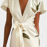 Vestido Dhalia Cruzado con Estampado de Hojas