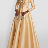 Vestidos Maxi de Color Sólido con Pliegues y Cintura Alta en A