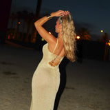 Vestido midi punto dorado