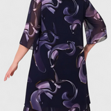 Vestido Chiffon Shriley con Estampado de Remolino Midnight y Silueta Fluida