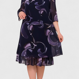 Vestido Chiffon Shriley con Estampado de Remolino Midnight y Silueta Fluida