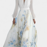 Vestido Largo Eliane con Estampado Floral y Escote en V Profundo