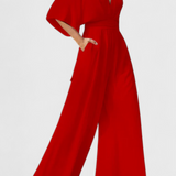 Mono Largo Elegante con Piernas Anchas y Escote en V