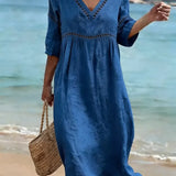 Vestido mujer algodón cuello V fluido – casual verano elegante