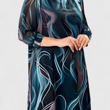 Vestido Almira de Chiffon con Estampado de Remolinos Oceánicos y Corte Fluido
