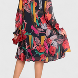 Vestido Midi Floral Annegret con Mangas Largas y Corte Fluido