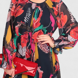 Vestido Midi Floral Annegret con Mangas Largas y Corte Fluido