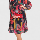 Vestido Midi Floral Annegret con Mangas Largas y Corte Fluido