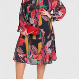 Vestido Midi Floral Annegret con Mangas Largas y Corte Fluido
