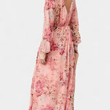 Vestido Maxi Floral Boho Amaliya con Mangas Largas y Cintura Definida