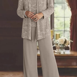 Miriam | Traje de Pantalón de Tres Piezas con Chaqueta de Encaje y Lentejuelas para Mujeres