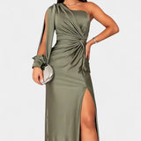 Vestido Asimétrico Drapado de Un Hombro Charlotte