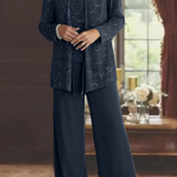 Miriam | Traje de Pantalón de Tres Piezas con Chaqueta de Encaje y Lentejuelas para Mujeres