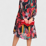 Vestido Midi Floral Annegret con Mangas Largas y Corte Fluido