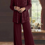 Miriam | Traje de Pantalón de Tres Piezas con Chaqueta de Encaje y Lentejuelas para Mujeres