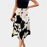 Vestido Raquel con Top de Punto y Falda Floral con Abertura