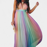 Vestido de Rayas Multicolor Gretchen con Escote en V