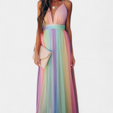 Vestido de Rayas Multicolor Gretchen con Escote en V
