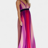 Vestido Cecilia Plisado con Espalda Abierta y Estampado en Degradé