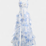 Vestido Maxi Bonnie con Volantes Florales y Cortes Laterales
