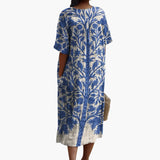Vestido Midi de Mujer con Escote en V, Mangas Cortas y Estampado Floral