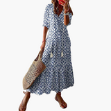 Vestido Maxi para Mujeres con Detalle de Borlas y Mangas Cortas