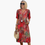 Vestido Midi para Mujeres con Escote en V y Estampado Floral