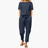 Conjunto de Dos Piezas para Mujeres con Top de Manga Corta y Pantalones