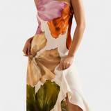 Vestido Almudena Elegante con Patchwork y Escote Asimétrico