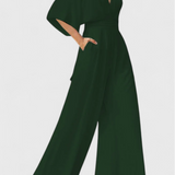 Mono Largo Elegante con Piernas Anchas y Escote en V
