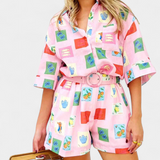 Conjunto de Camisa y Pantalones Cortos Mariluz con Estampado Rosa
