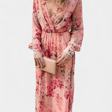 Vestido Maxi Floral Boho Amaliya con Mangas Largas y Cintura Definida