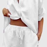 Conjunto de Dos Piezas Anika con Camisa de Botones y Pantalones Cortos con Cuerda