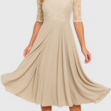 Vestido Midi Abby con Bordado en Cuello Ilusorio