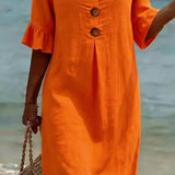 Vestido mujer algodón lino verano – vestido suelto con botones