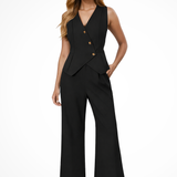 Rovena | Conjunto de Chaleco Sin Mangas y Pantalones de Pierna Ancha con Botones para Mujeres
