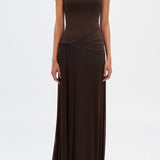Vestido Maxi de Malla Draped Off-Shoulder Eranda