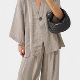Conjunto de Top de Cuello en V Oversized Eli y Pantalones Rectos