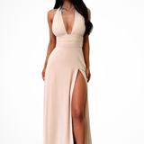 Kaelira | Vestido Maxi de Cuello Halter para Mujeres con Abertura Lateral