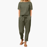 Conjunto de Dos Piezas para Mujeres con Top de Manga Corta y Pantalones