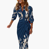 Vestido Camisa Midi para Mujeres con Cinturón y Frente Envoltura
