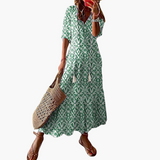 Vestido Maxi para Mujeres con Detalle de Borlas y Mangas Cortas