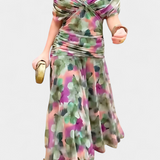Vestido Largo Alondra con Estampado Floral de Fantasía y Escote en V