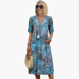 Vestido Midi para Mujeres con Escote en V y Estampado Floral