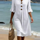 Vestido mujer algodón lino verano – vestido suelto con botones